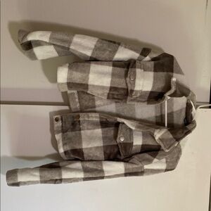 Button up, plaid cropped jacket in grey and white.